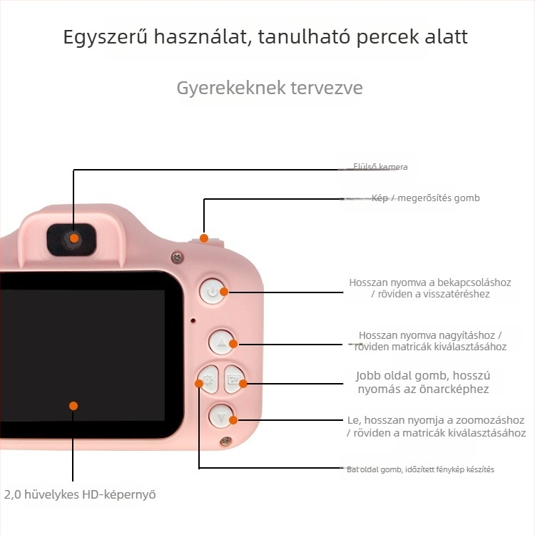 Gyermekeknek szánt digitális kamera kettős objektívvel, 2 hüvelykes LCD, több mint 40 MP, 5 óránál hosszabb akkumulátor-üzemidő, TF-kártya tárhely, modell X200