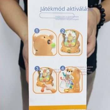 Mackó témájú asztali golyóvető ujjal végzett aktiválással — műanyag oktató interaktív játék 4–6 éveseknek, színes dobozos csomagolás