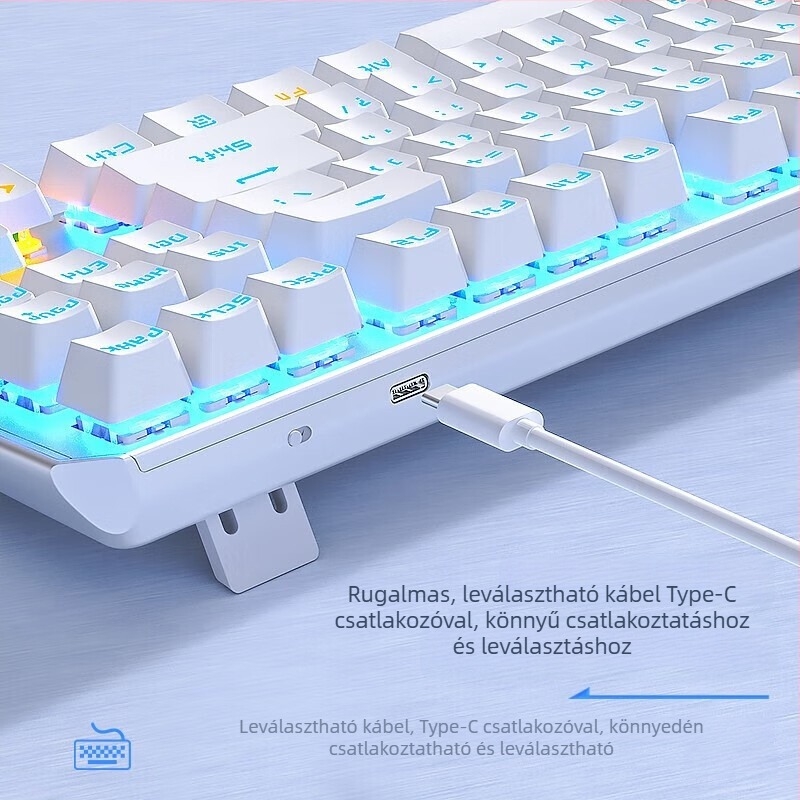 Vezetékes mechanikus billentyűzet, 87 billentyű, USB interfész, RGB háttérvilágítás, asztali számítógépekhez