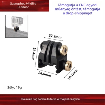 Műanyagból készült, jobb-szögű sínhez illeszkedő GoPro 6–10-kompatibilis tartó