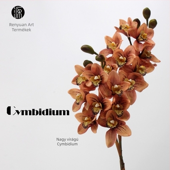 Selyem Cymbidium orchidea csokor – 8 fej és 3 bimbó, nedvesítő érzet, karton csomagolás