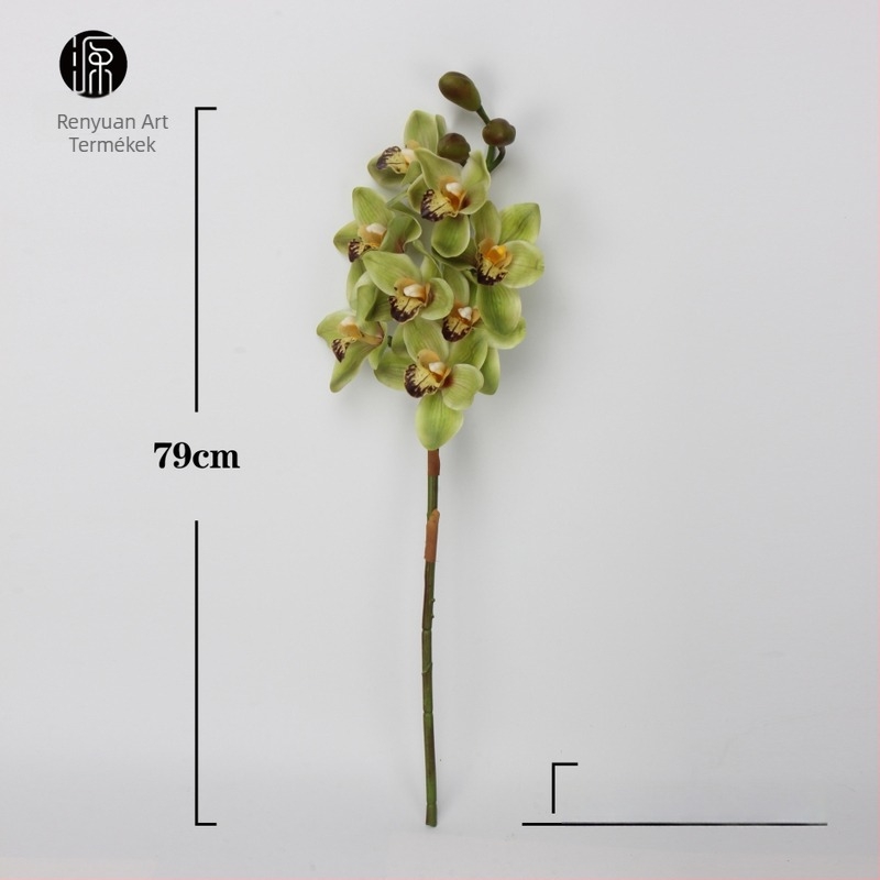 Selyem Cymbidium orchidea csokor – 8 fej és 3 bimbó, nedvesítő érzet, karton csomagolás