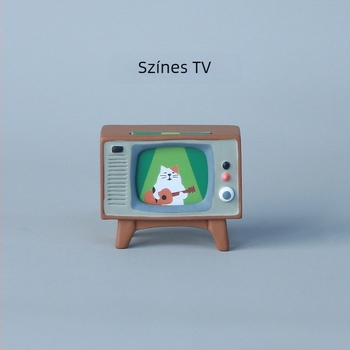 Japán-stílusú zakka – macska TV, mini jelenet kellék, gyanta
