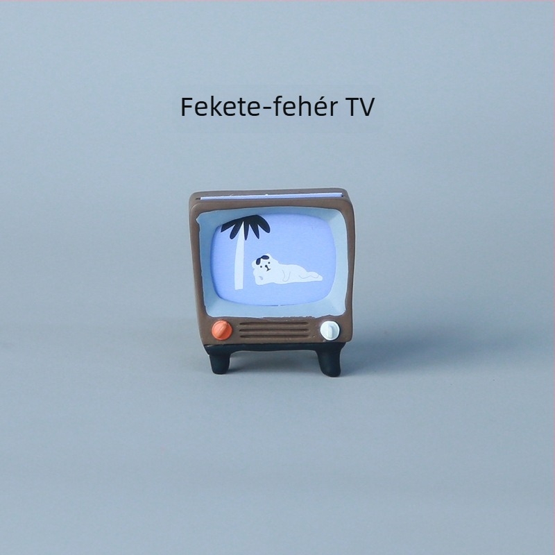 Japán-stílusú zakka – macska TV, mini jelenet kellék, gyanta
