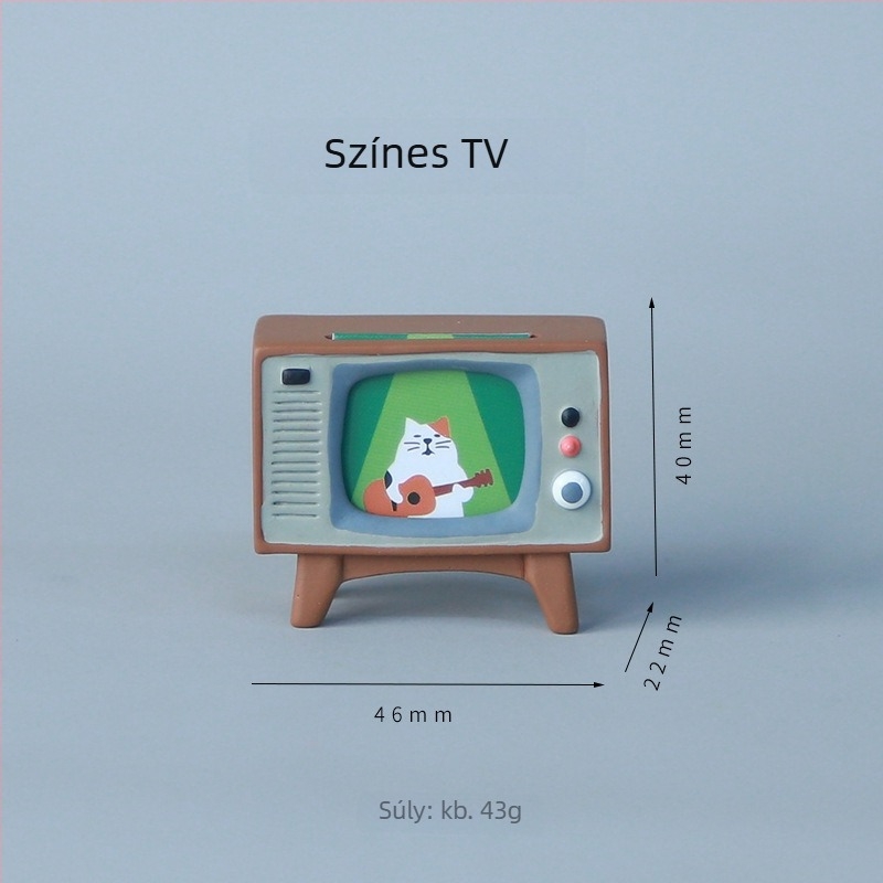 Japán-stílusú zakka – macska TV, mini jelenet kellék, gyanta