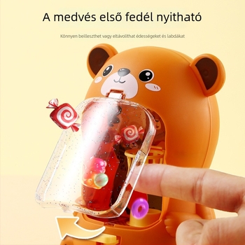 Medve témájú asztali játék – műanyag golyóvető készülék, szülő-gyermek interaktív és oktatási jellegű, 4–6 éveseknek