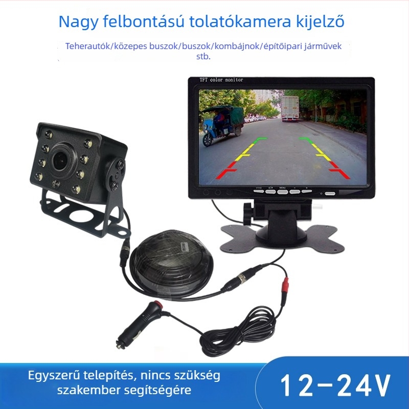7 hüvelykes autóhátsó kamera kijelző és navigációs képernyő, HD 1080p, univerzális nagy- és kis járművekhez