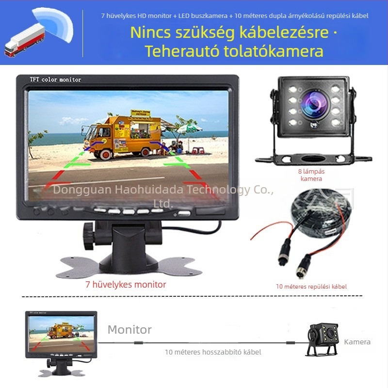 7 hüvelykes autóhátsó kamera kijelző és navigációs képernyő, HD 1080p, univerzális nagy- és kis járművekhez