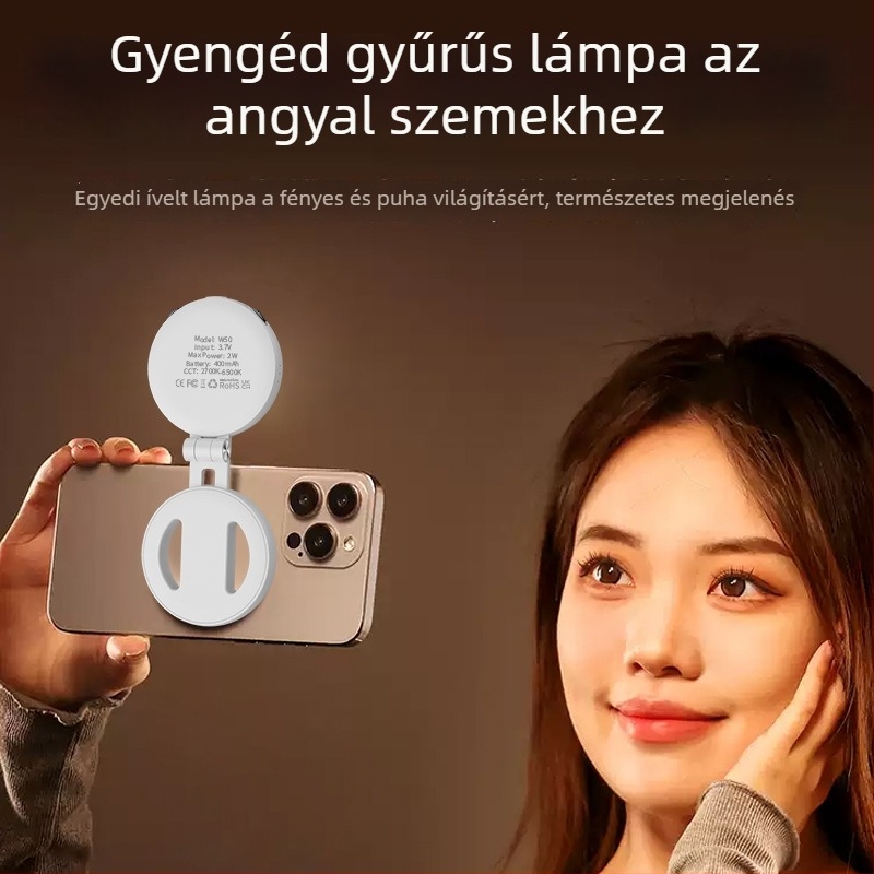 W50 mágneses töltőfény telefonok és tabletekhez – hordozható kézi, összecsukható, vízszintes/függőleges felvétel, fényerő állítható, 3.7V / ≤10W