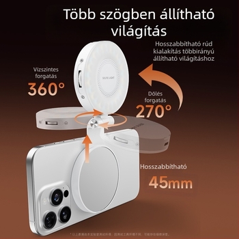 LED töltőfény telefonhoz — mágneses tükör, zsebszelfi világítás, kézi használat, három színhőmérséklet, teljesítmény kevesebb mint 10W, 3.7V, modell M28
