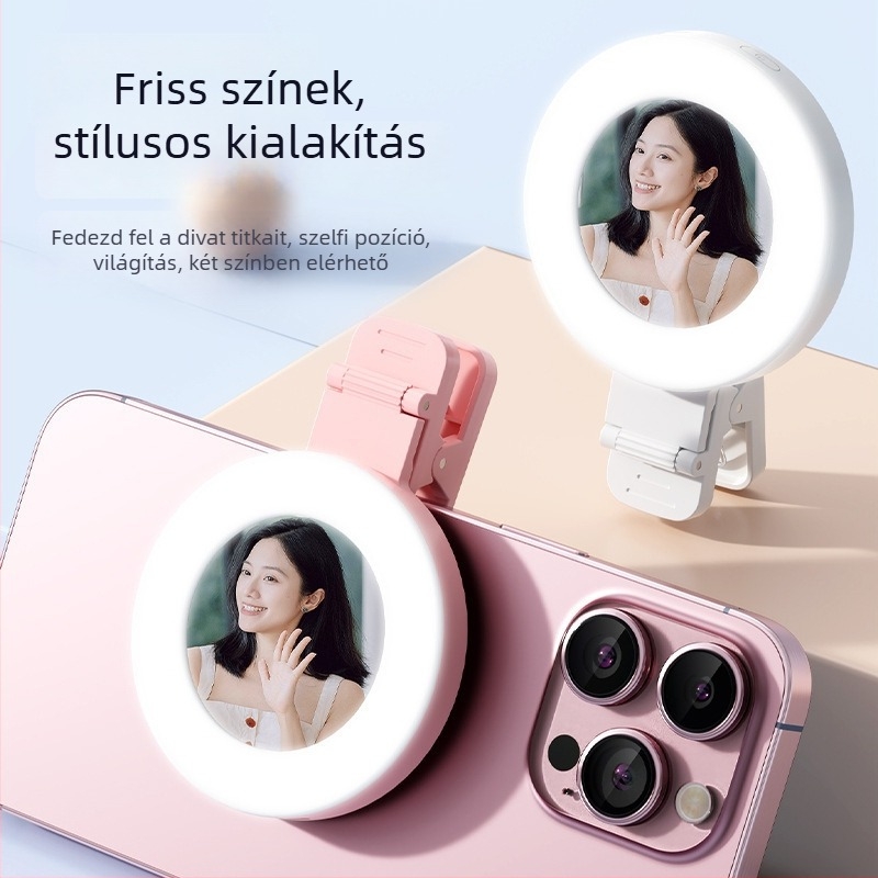 Tükör klipszes fény mobils telefonokhoz és tabletekhez — színhőmérséklet 2500K-9900K, teljesítmény 10W alatt, 5V, modell: Mirror clip fill light