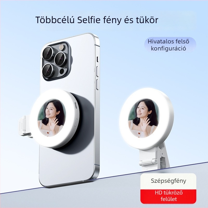 Tükör klipszes fény mobils telefonokhoz és tabletekhez — színhőmérséklet 2500K-9900K, teljesítmény 10W alatt, 5V, modell: Mirror clip fill light