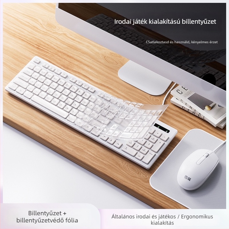 Kábelezett USB billentyűzet és egér készlet, 1200dpi, USB interfész, 1,4 m kábel