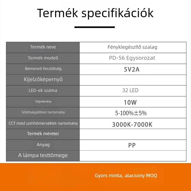 LED töltőfény asztali élő közvetítéshez PD56, 10W, 5V2A, három fényhőmérséklet