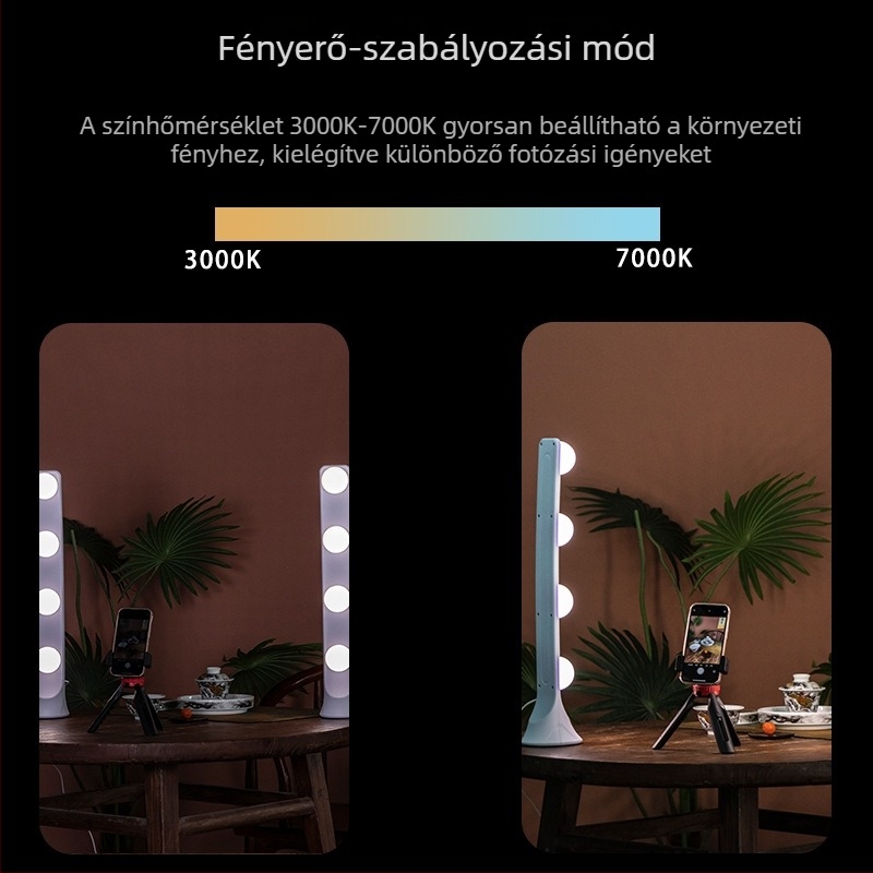 LED töltőfény asztali élő közvetítéshez PD56, 10W, 5V2A, három fényhőmérséklet