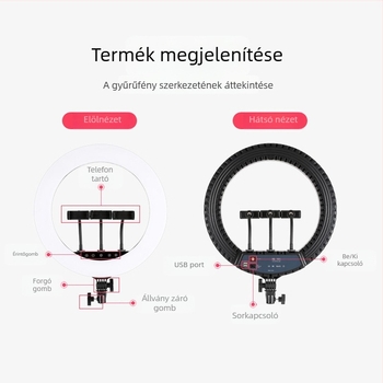 LED gyűrű világítás fotózáshoz, modell 18S, három fényhőmérséklet, 51–100W, 100–240 VAC, függőleges felszerelés