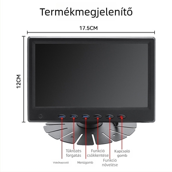 Kettős csatornás tolató dash cam előre-hátul felvétellel és kijelzővel, 1080p, 12-24V