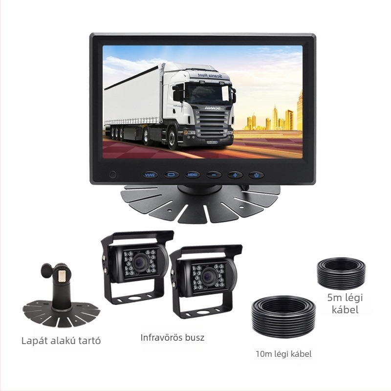 Kettős csatornás tolató dash cam előre-hátul felvétellel és kijelzővel, 1080p, 12-24V