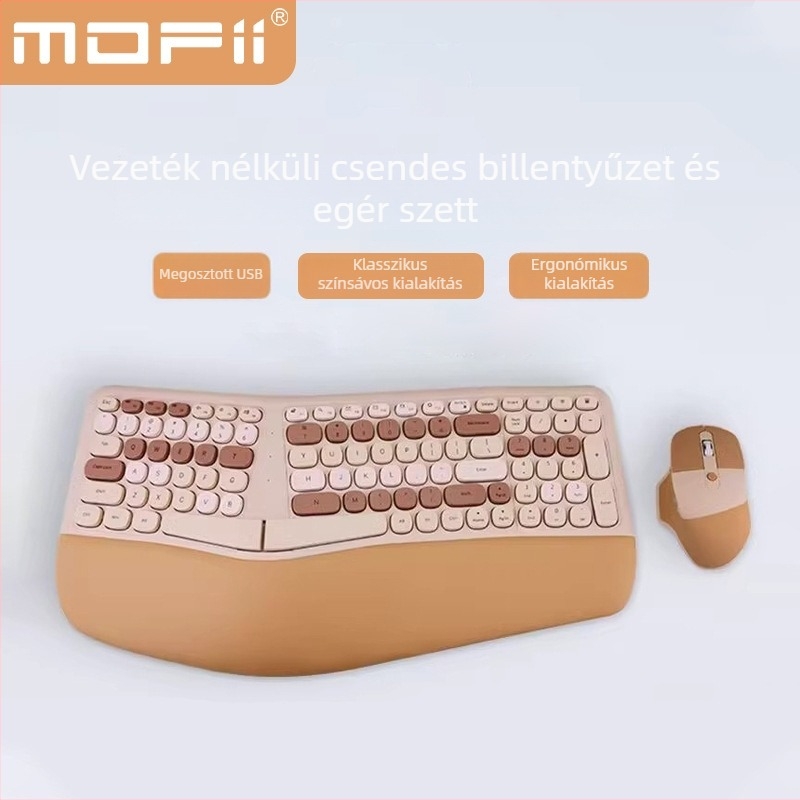 mofii Ergonomikus bőr csuklótartóval – vezeték nélküli billentyűzet és egér készlet, 1600 DPI optikai érzékelő, USB billentyűzet és USB egér, notebook-kompatibilis