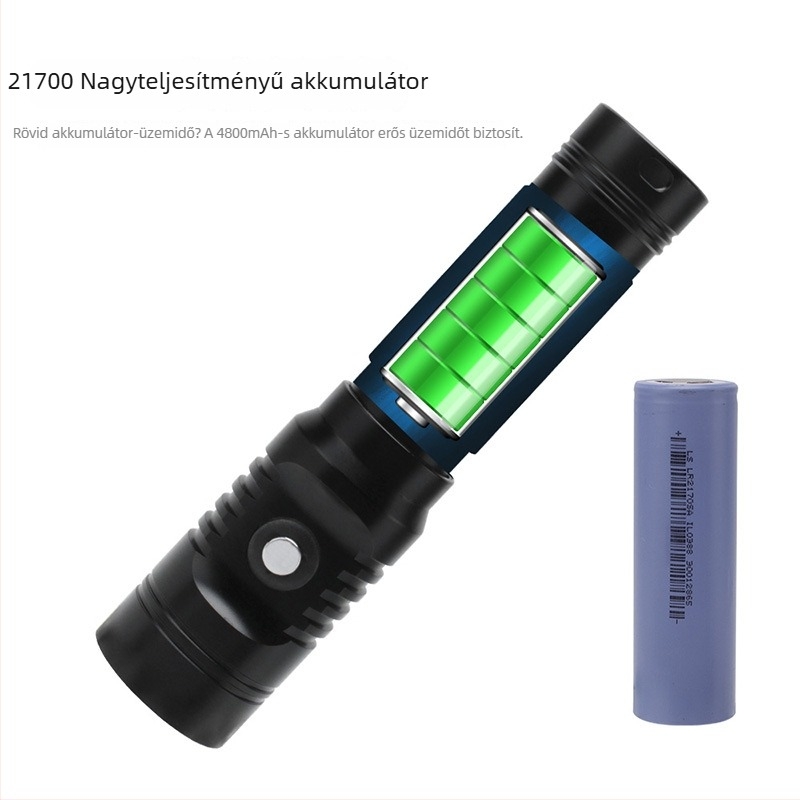 21700 búvár LED lámpa fotózáshoz és videózáshoz, alumínium ötvözet, LED, 10W, 350+ lumen, vízálló 200–500 m-ig, akkumulátor 1×21700 Li‑ion, privát címkézésre lehetőség, multifunkcionális, túlmerülés elleni védelem