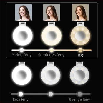 LED töltőfény élő közvetítéshez – kézben tartható, 5V, <10W, modell Y035, három színhőmérséklet, mágneses tükör és összecsukható tükör