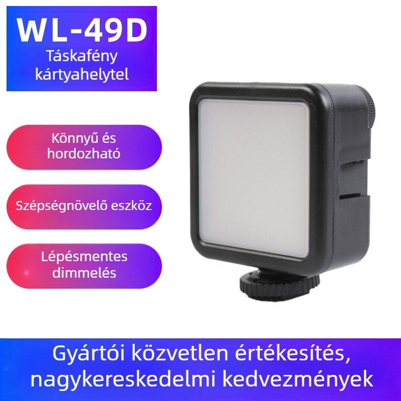 Kompakt LED töltőfény élő közvetítéshez és videóhoz, asztali négyszögletes lámpa, kézben tartható, 10W alatt, 5500K