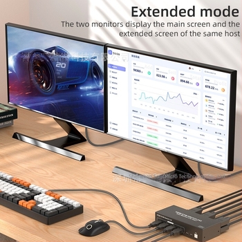 HDMI KVM-switch, 2 bemenet, 2 kimenet, két számítógéphez, megosztva a billentyűzetet és az egeret, 4K60Hz, Windows 7, modell 202-U3-A
