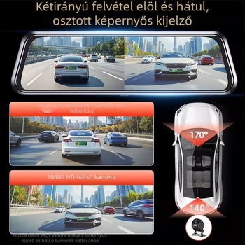 Autó dash kamera elöl és hátul dupla lencsével, 2160p, 5MP, 256GB, Wi-Fi