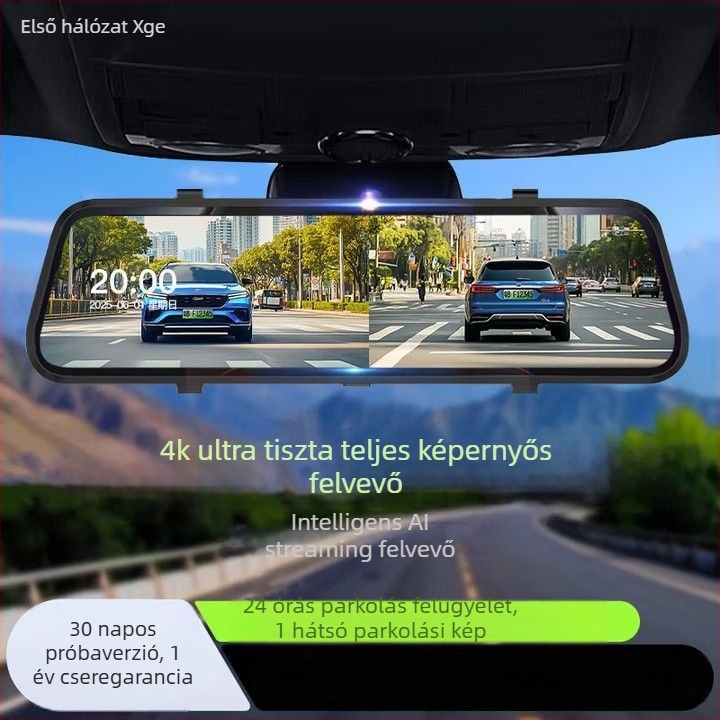 Autó dash kamera elöl és hátul dupla lencsével, 2160p, 5MP, 256GB, Wi-Fi