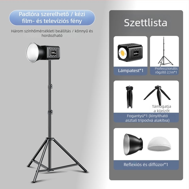 YM-S60 COB LED kültéri fotózáshoz – kézi, hordozható világítás élő közvetítéshez és fotózáshoz, 60W, beépített akkumulátor