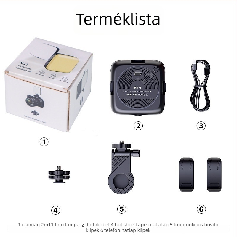 M11 Mini feltöltő lámpa – Hordozható kézi világítás mobilfotózáshoz (Modell: M11; Teljesítmény: <10W; Feszültség: 5V; Használati mód: Kézi)