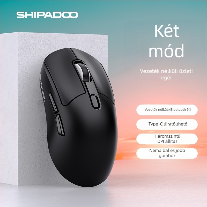 A7 két-módú vezeték nélküli gamer egér, 4800 DPI, 6 gomb, USB, 2.4G + Bluetooth, 10 m hatótáv, újratölthető Akkumulátor