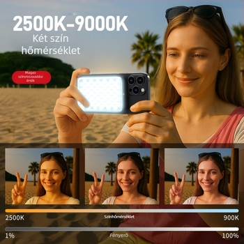 Kétszínű mágneses töltőfény okostelefonos élő közvetítéshez, hordozható kézi, három színhőmérséklet 2500–9900K, teljesítmény 10W alatt