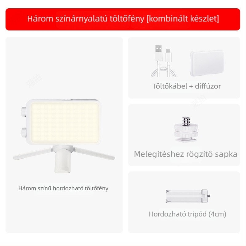 YM-40 fotózáshoz töltőfény kettős színhőmérséklettel, kézben tartható zseblámpa, 10-50W, beépített 7,4V akkumulátor