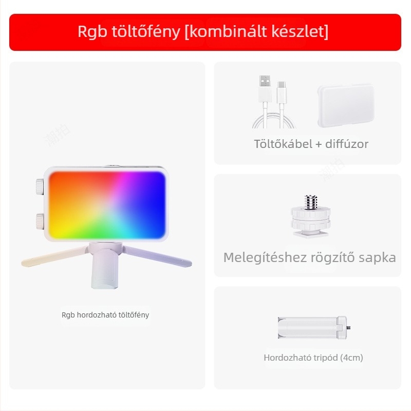 YM-40 fotózáshoz töltőfény kettős színhőmérséklettel, kézben tartható zseblámpa, 10-50W, beépített 7,4V akkumulátor