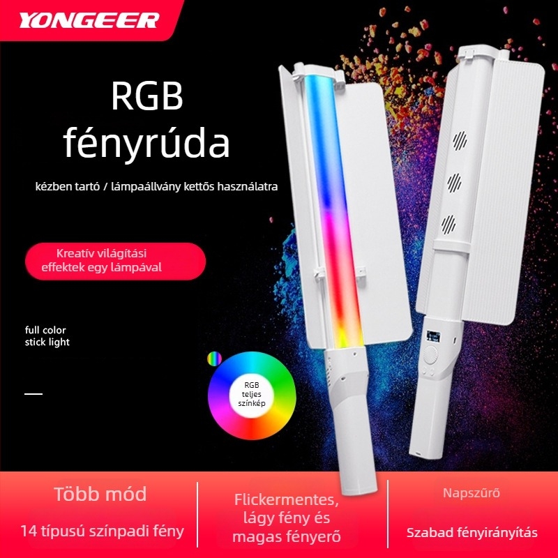 Kézben tartható RGB LED világítás élő közvetítéshez és videózáshoz, világítás fotózáshoz, modell B-40RGB, 40W, 2700–7500K, 20V 3.25A