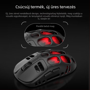 Újratölthető kettős üzemmódú üreges mechanikus vezeték nélküli Bluetooth egér irodai és játék célokra, DPI 4000, 5 gomb, modell 358, súly 73 g