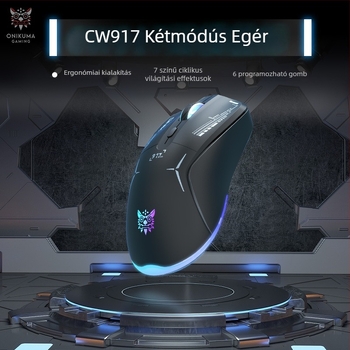 ONIKUMA CW917 vezeték nélküli egér (2.4GHz vezeték nélküli + USB kábeles, 7 gomb, DPI 5 szint, újratölthető, ergonómiai kialakítás)