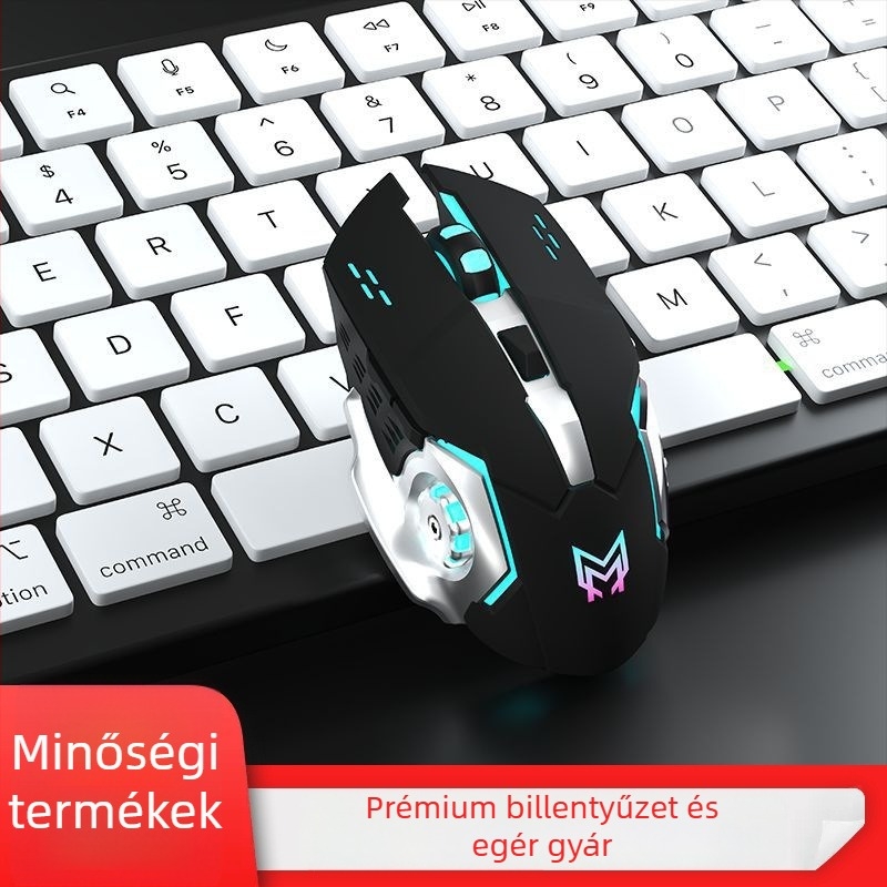 Vezeték nélküli gaming egér 2.4G/Bluetooth kapcsolattal, 1600 DPI, 6 gomb, 10 m hatótávolság, fénylő megvilágítással