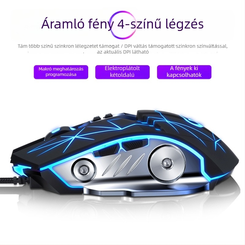 GM20 vezetékes optikai játék egér, 6 gomb, 1600 DPI, USB, 6 szintű DPI-szabályozás