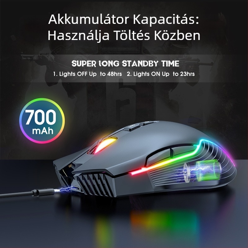 ONIKUMA vezeték nélküli optikai játékegér, 7 gombos, 2.4G kapcsolat, USB töltés, RGB világítás, PC-kompatibilis