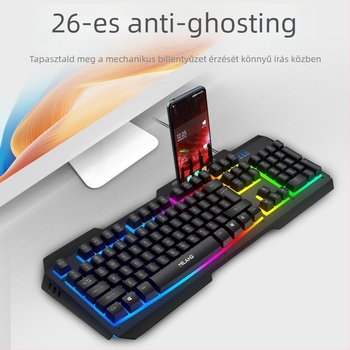 Kábeles billentyűzet és egér készlet fém vázú, RGB háttérvilágítással, 1200dpi optikai érzékelő, 1,4 m kábel, ergonómiai kialakítás, logó nyomtatás elérhető