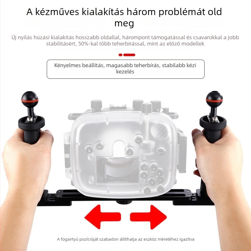 GoPro/Xiaoyi alámerülő házhoz készült alumínium ötvözetű kettős kéz világító kar, PY-046, 3 csomópontos kialakítás, tömeg 0,556 kg