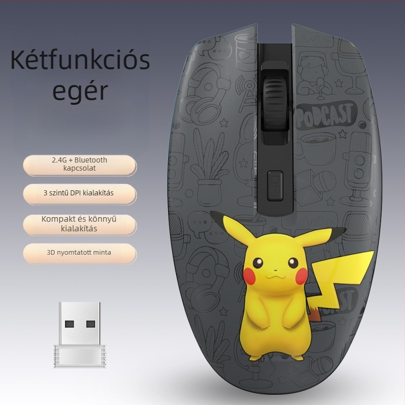 Optikai vezeték nélküli egér kettős mód 2.4G+Bluetooth, 1000dpi, 4 gomb, ergonómikus, asztali számítógéphez, logó testreszabás