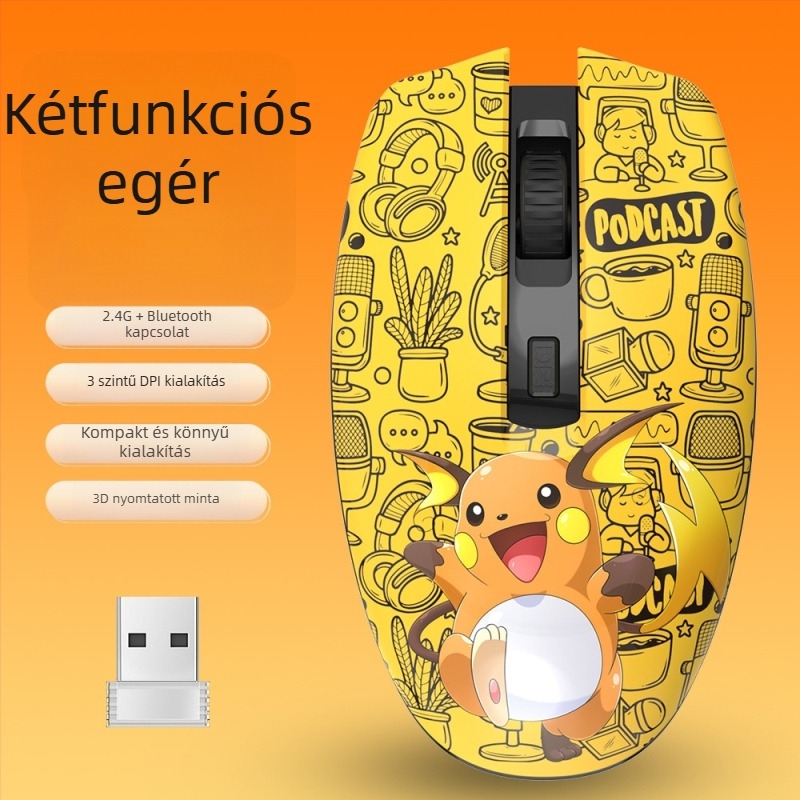 Optikai vezeték nélküli egér kettős mód 2.4G+Bluetooth, 1000dpi, 4 gomb, ergonómikus, asztali számítógéphez, logó testreszabás