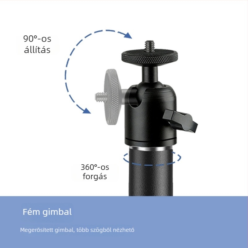 Mini golyófejes tripod, fémből készült, 1/4 hüvelykes csavar, mobillal és kamerával kompatibilis, súly körülbelül 101,8 g.