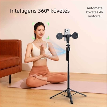 Kensouya Arcfelismerő OKos Gimbál 360° Követő Tripóddal — Alumíniumötvözet test, 360° vízszintes és függőleges forgás, automatikus arcfollow bekapcsoláskor, súly kb. 480 g