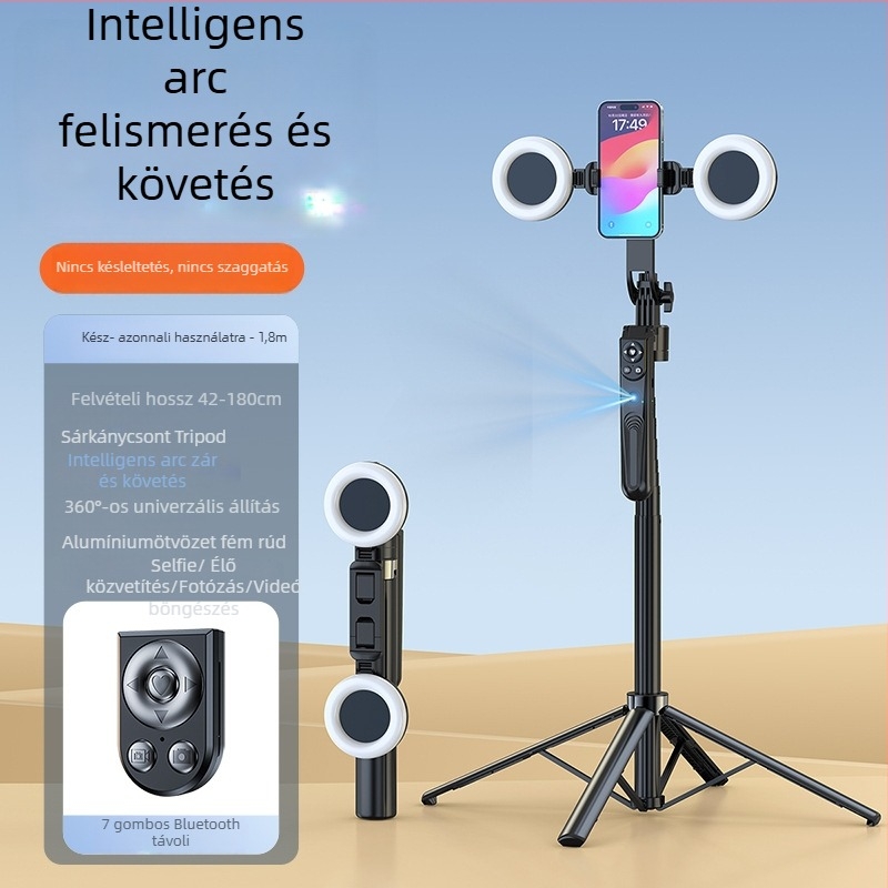 Kensouya Arcfelismerő OKos Gimbál 360° Követő Tripóddal — Alumíniumötvözet test, 360° vízszintes és függőleges forgás, automatikus arcfollow bekapcsoláskor, súly kb. 480 g