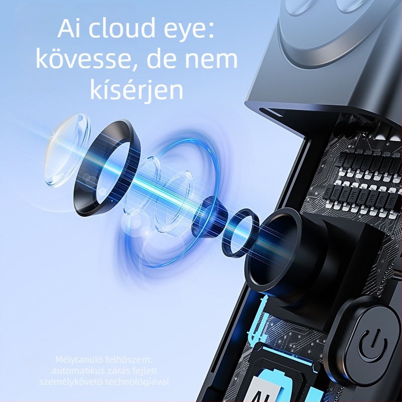 Kensouya Arcfelismerő OKos Gimbál 360° Követő Tripóddal — Alumíniumötvözet test, 360° vízszintes és függőleges forgás, automatikus arcfollow bekapcsoláskor, súly kb. 480 g