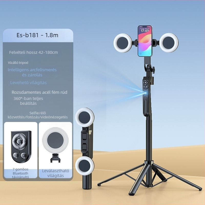 Kensouya Arcfelismerő OKos Gimbál 360° Követő Tripóddal — Alumíniumötvözet test, 360° vízszintes és függőleges forgás, automatikus arcfollow bekapcsoláskor, súly kb. 480 g